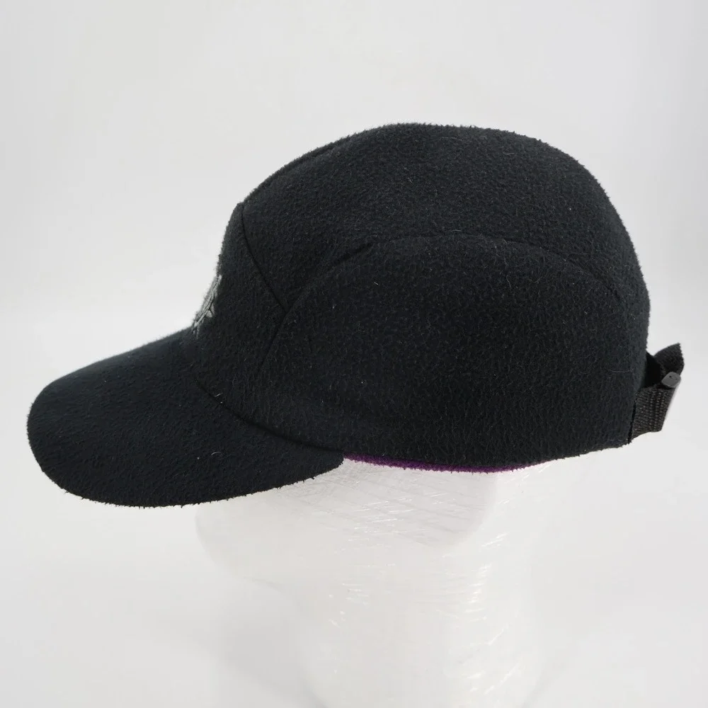 Bula Fleece 5 Panel Cap Mens OSFM Black Purple Ear Flaps Made in USA Hat